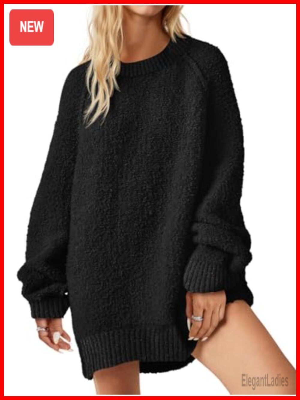 Women's Oversized Fuzzy Tunic Sweater Long Sleeve Crew Neck Pullover